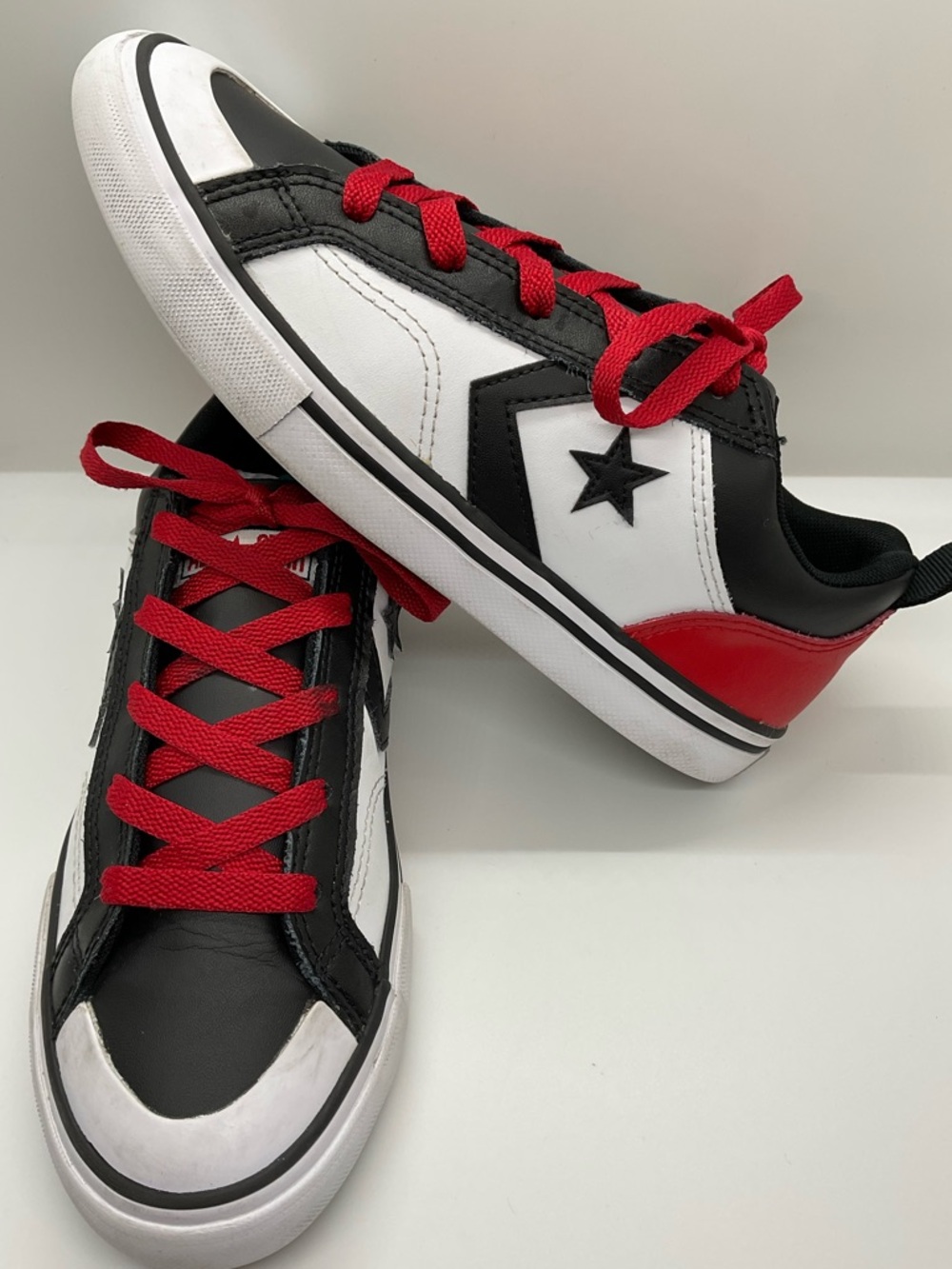 KIDS CONVERSE "PRO BLAZE" HI Blk/Red/Wht CLASSIC Leather SNEAKERS SIZE 3.5